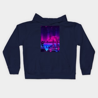 Cyberpunk And Digital Buildings. Kids Hoodie